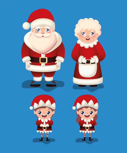 set of christmas  in blue background  illustration 