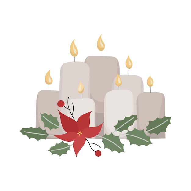 Set of Christmas candles vector illustration decorated with holly Can use for banner web mail card