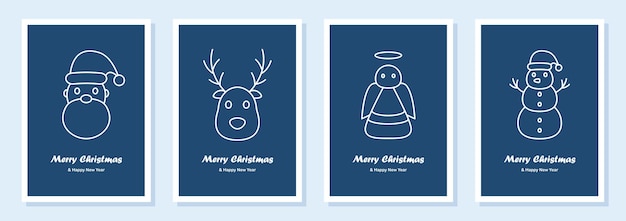 Set of Christmas cards New Year's greetings Icons with cute characters Vector illustration