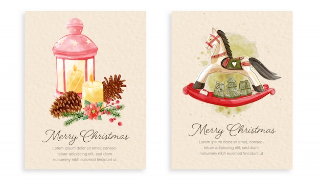 Vector set of christmas cards watercolor painting style.