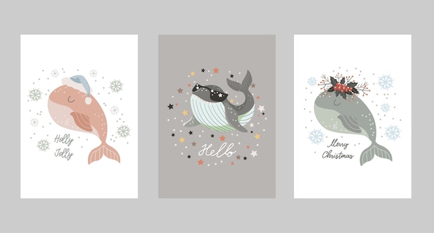 Set of  christmas cards with baby whale