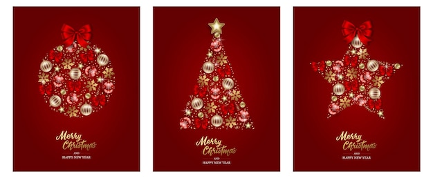 set of christmas cards with decorations