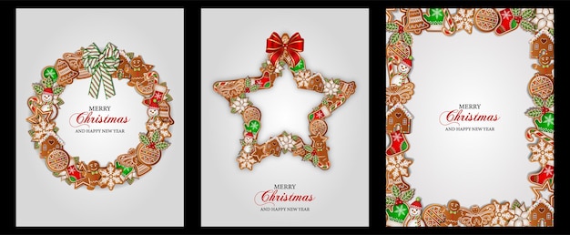 set of christmas cards with gingerbread cookies