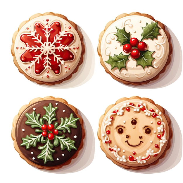 Vector set of christmas cookies vector white backgr