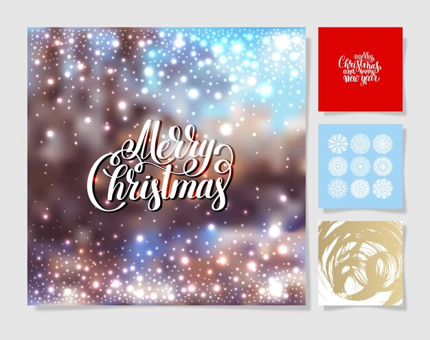 Set of christmas decoration background snowflake and handwritten lettering greeting