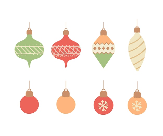 Set of Christmas decorations balls toys isolated on white background. Flat vector Illustration