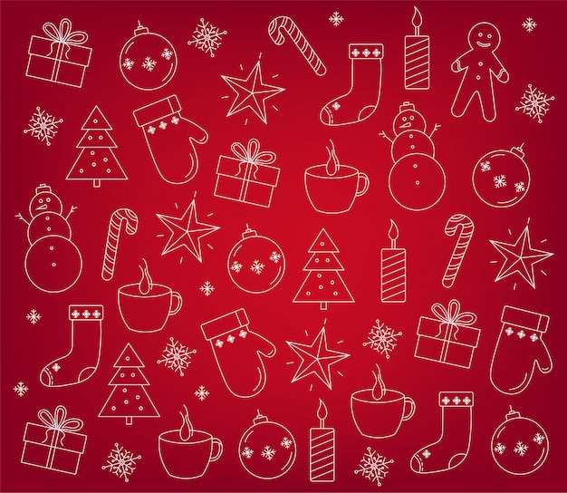 Set of christmas decorations outlines