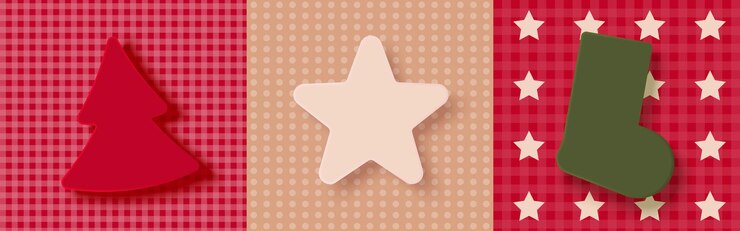 Vector set of christmas decorative with tree star and sock in embossed design