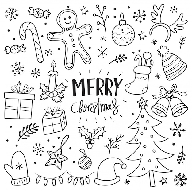 Set of Christmas doodle seamless pattern