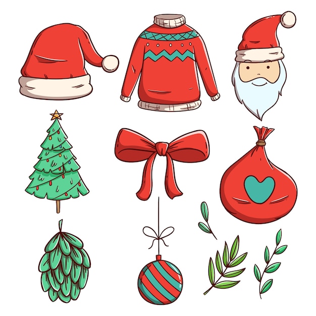 Vector set of christmas element or decoration with hand drawn style