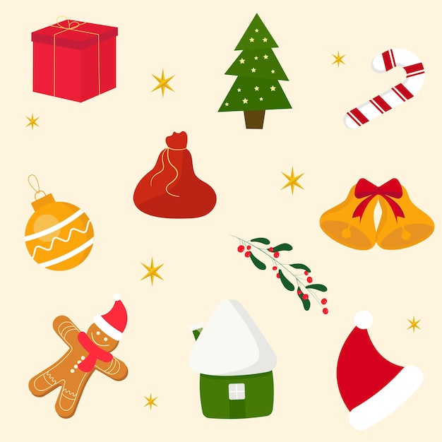 Set of Christmas elements. Cute vector illustration in flat style