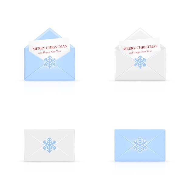Set of christmas envelopes with card and snowflakes illustration