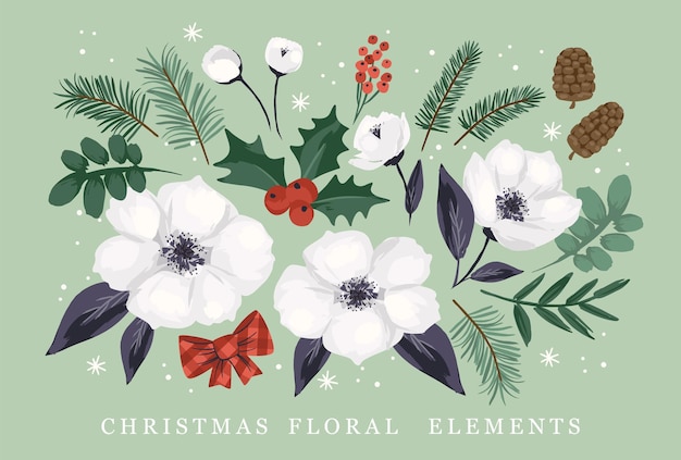 Watercolor Christmas Floral Illustrations Set - Design Cuts