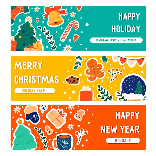 Set of Christmas flyer or invitation party sale Vector illustration for celebrator