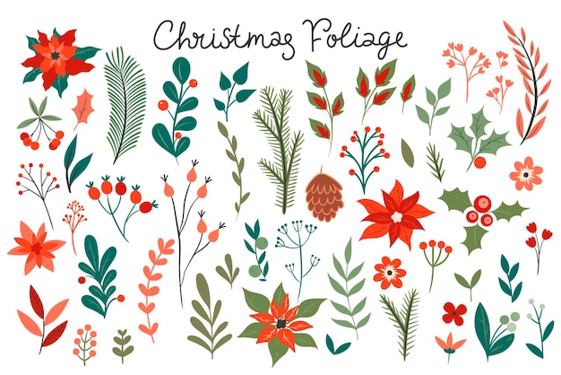 Set of christmas foliage isolated on white background. vector graphics.