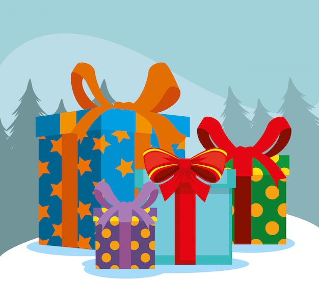 Vector set christmas gifts presents