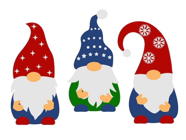 Vector set of christmas gnomes new year present holiday flat