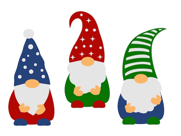 Vector set of christmas gnomes new year present holiday flat