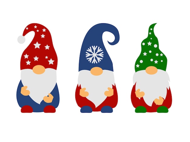 set of christmas gnomes new year present holiday flat