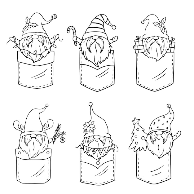 Vector set of christmas gnomes in pocket. gnomes santa claus for christmas and new year design.