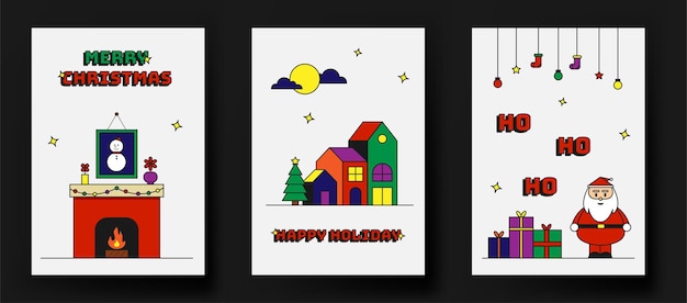 Vector set of christmas greeting card pop color with santa