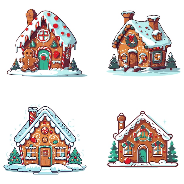 A set of Christmas Halloween House mascot vector illustration