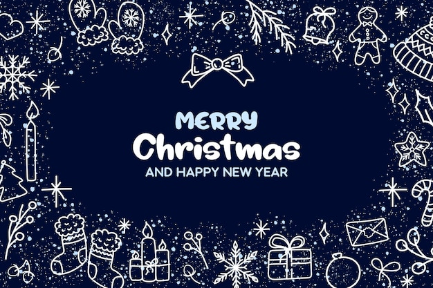 クリスマスの手描きカードセット クリスマスと新年明けましておめでとうございます
