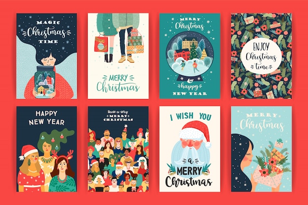 Vector set of christmas and happy new year illustrations. vector design templates.