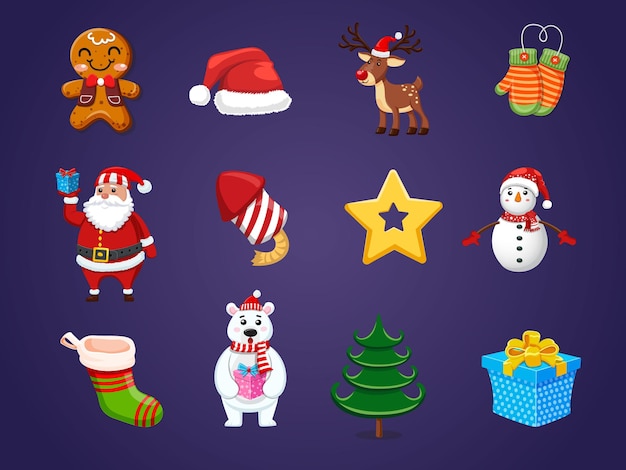 Vector set of christmas icons. celebration event for merry christmas and new year. vector clipart illustration on color background.