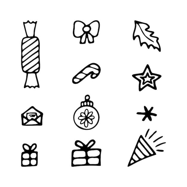 A set of Christmas icons in the style of doodles