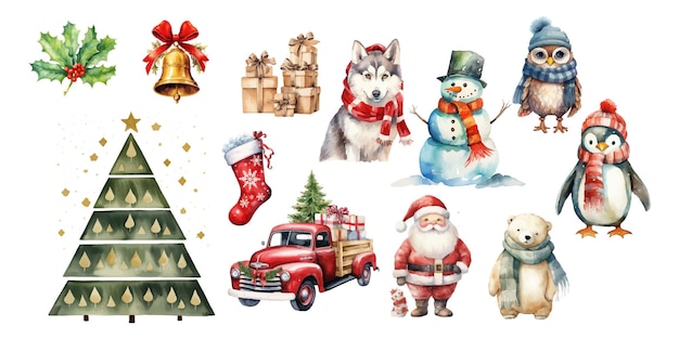 Set of christmas illustrations on white background