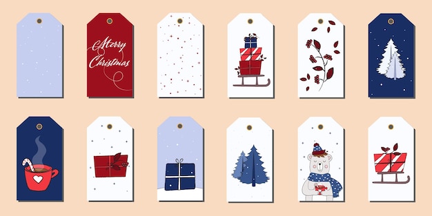 Set of christmas labels, polar bear, christmas set, cute christmas characters,set of christmas tags