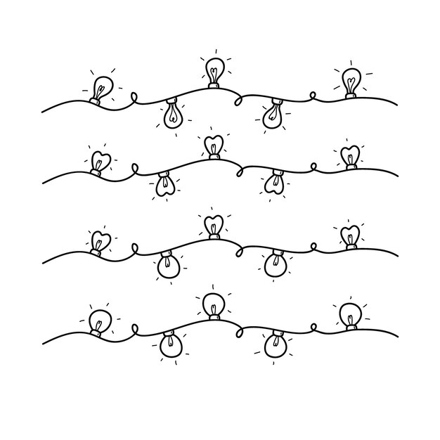 Набор рождественских огней каракули Ручной рисунок векторных чернил Рождественские иллюминационные гирлянды