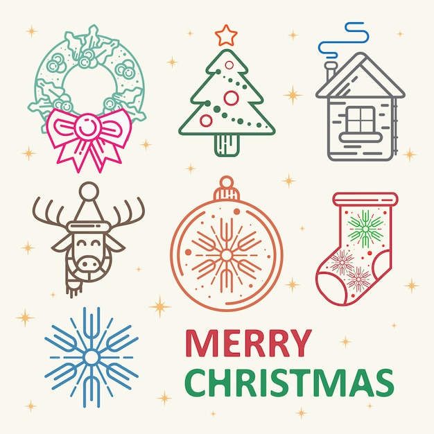 Set of Christmas line art icon