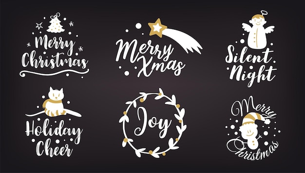 Set of christmas logotype or insignia merry xmas and happy new year