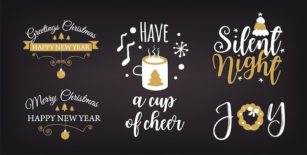 Set of christmas logotype or insignia merry xmas and happy new year