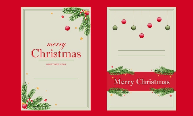 Vector set of christmas and new year card with spruce twigs christmas ball and yellow red star