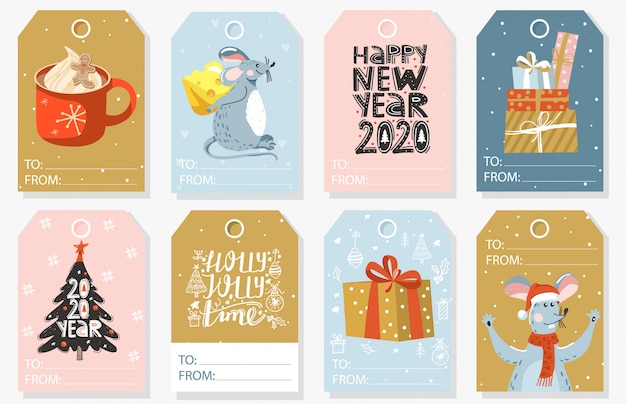 Set of christmas and new year gift tags.