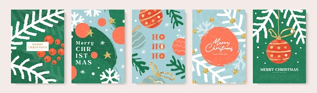 Set of christmas and new year greeting cards modern abstract design with images of fir twigs