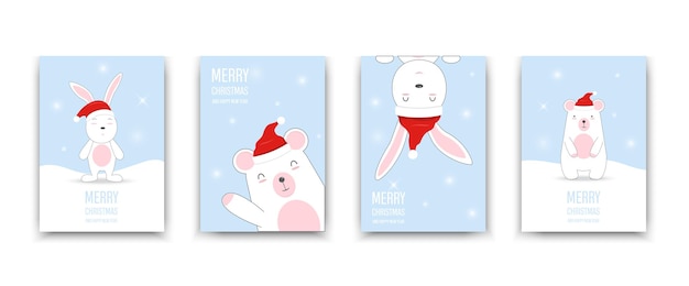 Набор рождественских и новогодних открыток. Векторная иллюстрация.