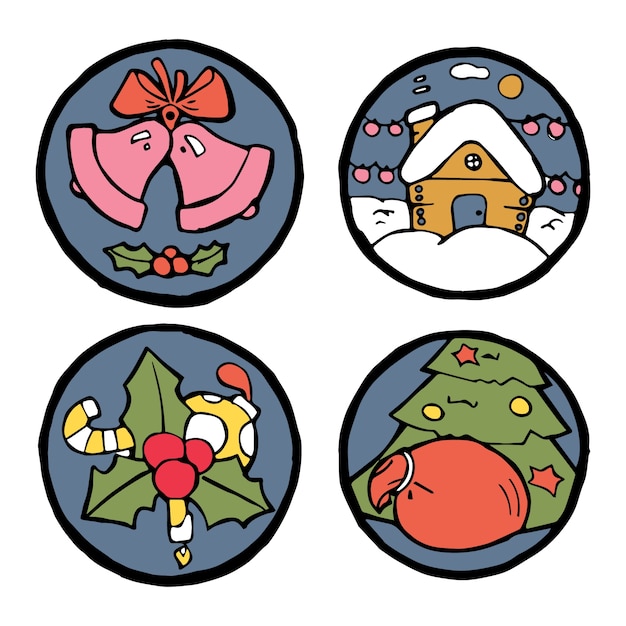 Set of Christmas and New Year round emblems