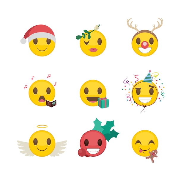 Set of christmas/new year's funny smileys