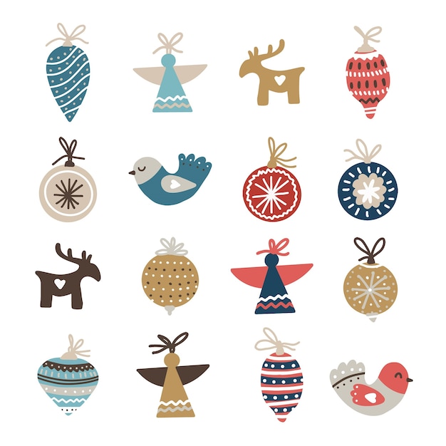 Set of christmas ornaments and decorations