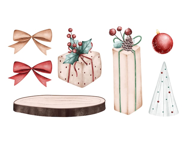 Set of christmas ornaments. watercolor illustration