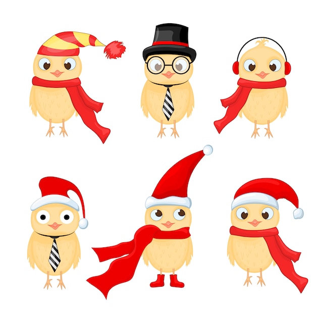 Set of christmas owls with various emotions