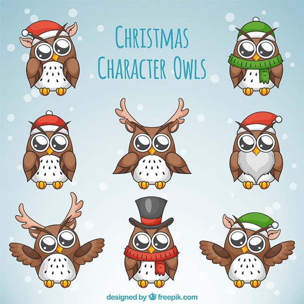 Vector set of christmas owls