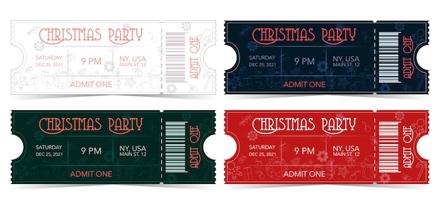 Set of Christmas party colorful tickets