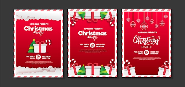 Набор шаблонов плакатов для рождественской вечеринки в плоском стиле дизайна