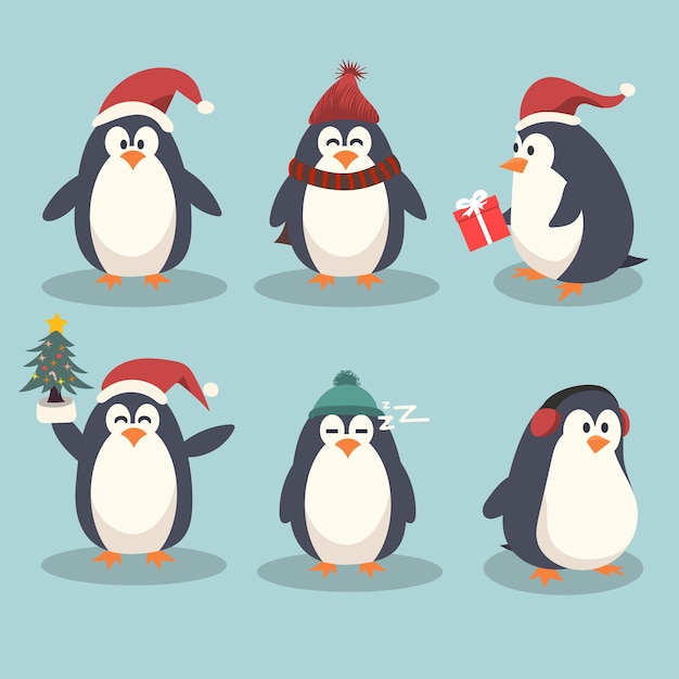 set of christmas penguins