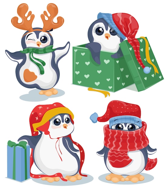 Set of christmas pinguins